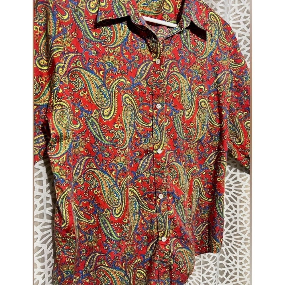 Lauren Ralph Lauren Paisley Button Front Shirt Red Multicolor XL 100% Cotton - Picture 7 of 9
